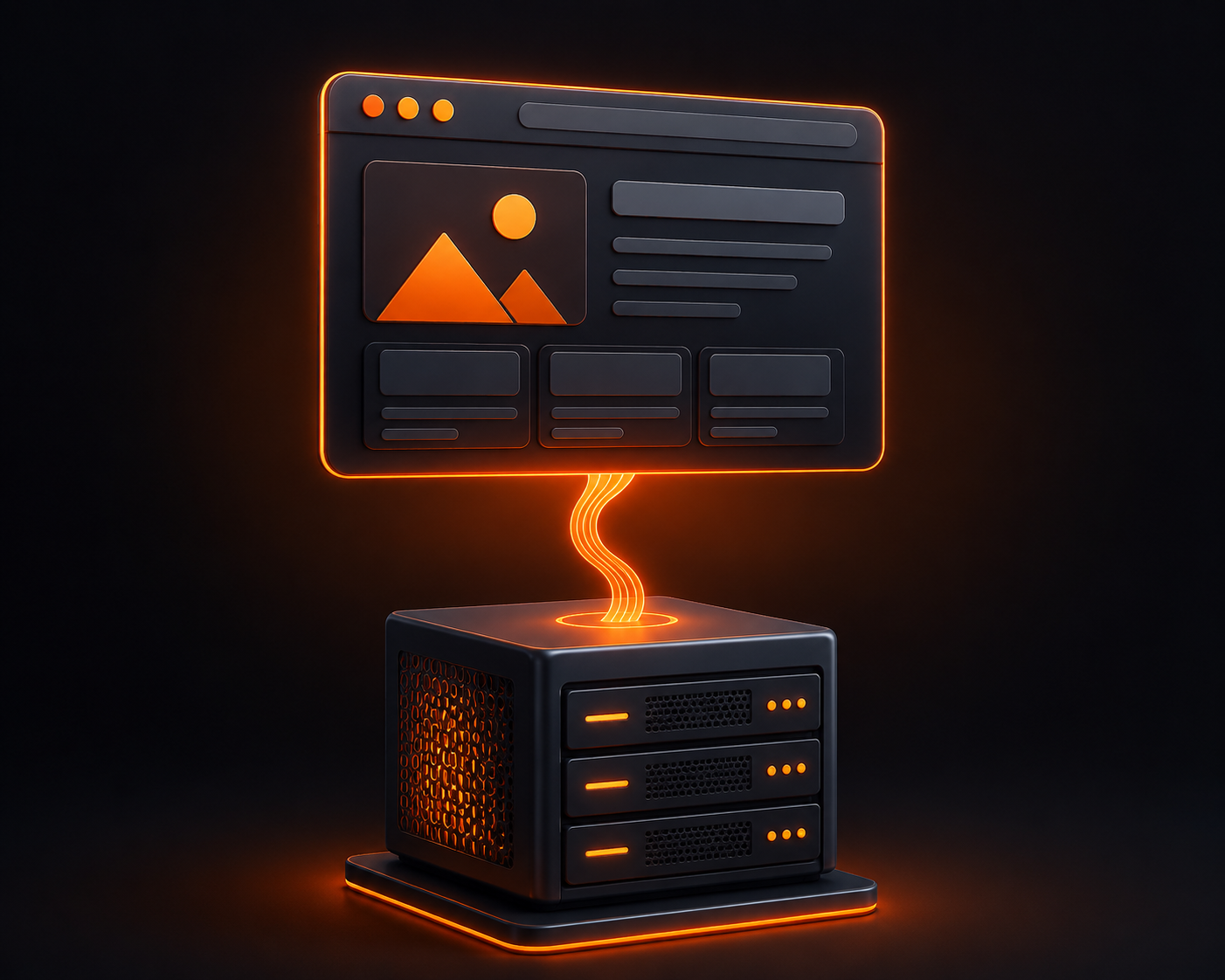Web hosting browser and server illustration